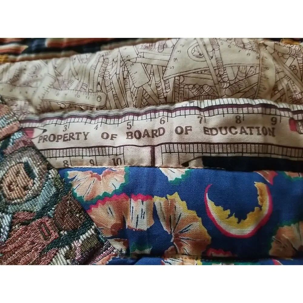 Homemade Book Quilt Children Pencils Brown Tan Wall Hanging 49